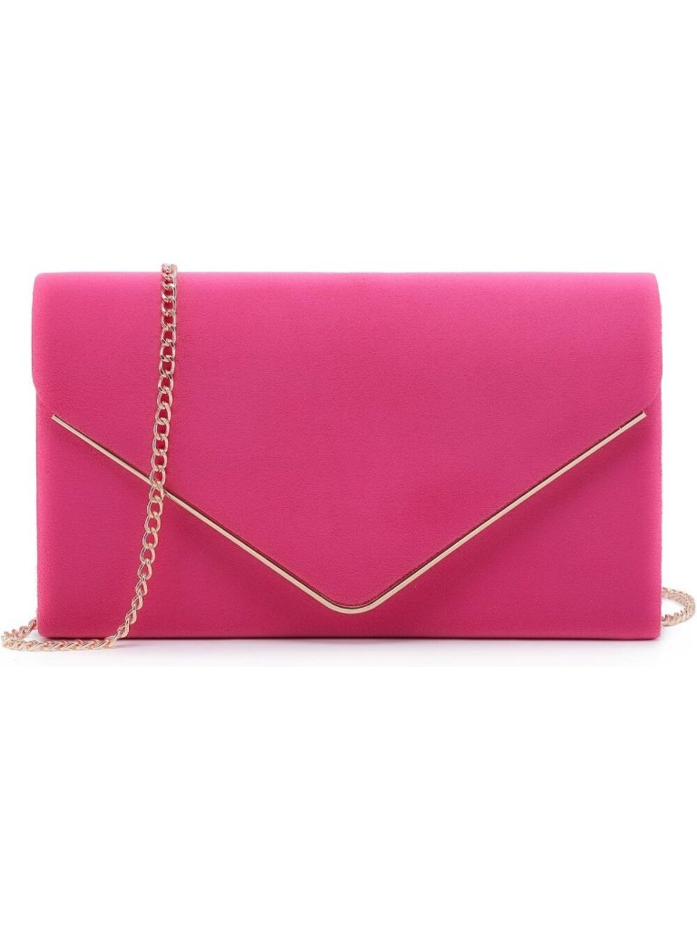 Women's Rose Faux Suede Clutch Purse Golden Chain Strap Evening Shoulder Bags